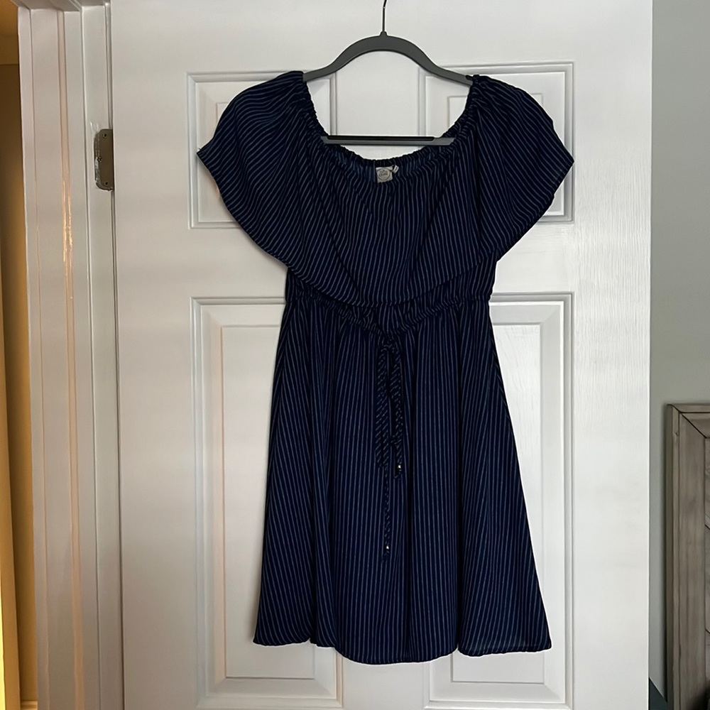 Paper crane navy blue off the shoulder sundress- size small